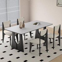 Brayden Studio Modern simple rectangular solid wood rock plate dining table and chair combination.