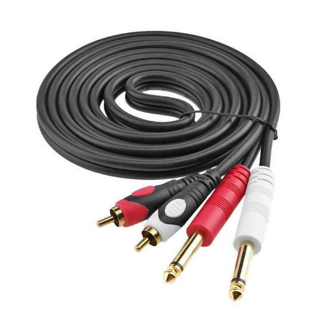 9 ft. - Dual 6.35mm Male to Dual 2RCA Male Mono Audio Cable - AUX, DVD Mixer, Audio Connected Wire Male Jack, Digital Co in General Electronics in West Island