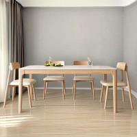 Corrigan Studio 4 - Person White Stone+Solid Wood Rectangular Dining Table Set