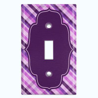 WorldAcc Metal Light Switch Plate Outlet Cover (Purple Picnic Plaid Frame - Single Toggle)