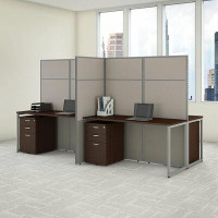 Bush Business Furniture Easy Office 4 Person Desk with File Cabinets and Panels Cubicle