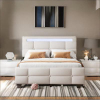 Ivy Bronx Full Size Upholstered Platform Bed With Led Frame And 4 Drawers