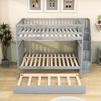 Harriet Bee Svoboda Full over Full Bunk Bed with Twin Size Trundle and Shelves