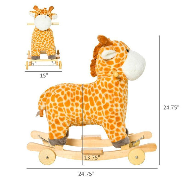 2-IN-1 ROCKING HORSE KIDS PLUSH RIDE-ON GLIDING GIRAFFE-SHAPED PLUSH TOY ROCKER WITH REALISTIC SOUNDS FOR CHILD 36-72 MO in Toys & Games - Image 3
