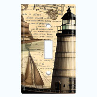 WorldAcc Metal Light Switch Plate Outlet Cover (Rustic Light House Nautical Boat - Single Toggle)