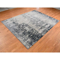 Isabelline 8'10"x11'8" Gray Erased and Broken Tribal Design Wool Real Silk Hi-Low Pile Hand Knotted Rug B65E286DFDA2467D