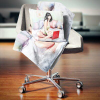 East Urban Home Portrait Pretty Woman with Laptop Pillow