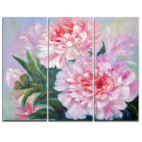 Made in Canada - Design Art Full Blown Peonies - 3 Piece Painting Print on Wrapped Canvas Set