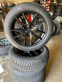 FOUR NEW 17 INCH SV WHEELS -- 5X112 !! MOUNTED WITH 205 / 55 R17 CONTINENTAL CONTI WINTER TIRES !!