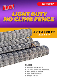 NEW 5 FT X 100 FT 2 X 4 LIGHT DUTY NO CLIMB FENCE 613437