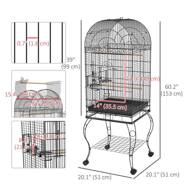 Bird Cage 20.1" x 20.1" x 60.2" Black in Accessories - Image 3
