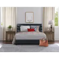 Truly Home Hudson ClickDecor Hudson Upholstered Platform Bed with Straight Tufted Headboard, Black