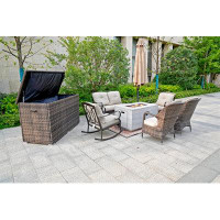 Winston Porter Citrine 6-Piece Gas Fire Pit Table Set, A Loveseat Chairs, 2 Rocking Chairs, 2 Arm Chairs And A Storage B