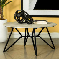Alma Hadi Round Coffee Table with Hairpin Legs Cement and Gunmetal