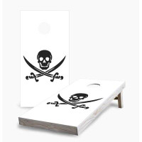 Skip's Garage White Skull And Sword Corn Hole Board Set With Carry Case