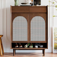 LORENZO Rattan Woven Shoe Cabinet Modern Simple Living Roo 20 Pair Solid Wood Shoe Storage Cabinet