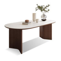 Hokku Designs White+Nut-brown Rock Beam+Solid Wood Dining Table