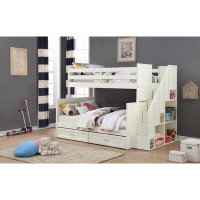 Caramia Furniture Ryan Twin Over Full Standard Bunk Bed with Bookcase, Stairs and Drawers in White