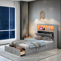 Latitude Run® Varcoe Bookcase Bed with LED Light, Charging Station, Side Hydraulic Storage