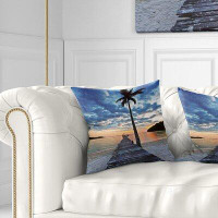 Made in Canada - East Urban Home Seashore Wooden Pier and Palm Tree Pillow