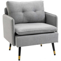 ACCENT CHAIR WITH CUSHIONED SEAT AND BACK, UPHOLSTERED FABRIC ARMCHAIR FOR BEDROOM