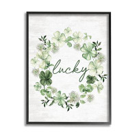 Stupell Industries Lucky Clover Wreath Framed Giclee Art by Lettered and Lined