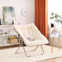 MBOOYOME Comfy Saucer Chair, Folding Faux Fur Lounge Chair For Bedroom And Living Room