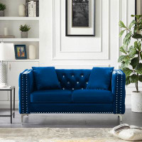 House of Hampton Velvet Sofa With Jeweled Buttons