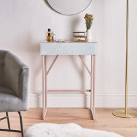 Everly Quinn Tempered Glass Marble Pattern Small Makeup Table Dressing Table Nightstands Bedroom Livingroom Furniture
