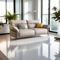 HOUZE 86.60" Khaki Genuine Leather Modular Sofa cushion couch