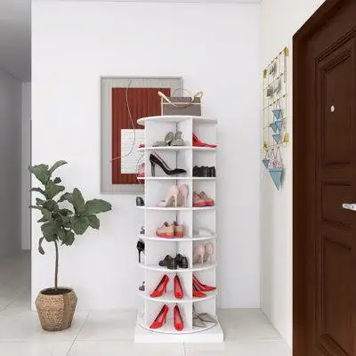 Orren Ellis Freestanding 360° Rotating Wooden Shoe Rack
