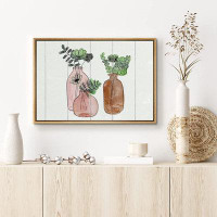 SIGNLEADER SIGNLEADER Framed Canvas Print Wall Art Eucalyptus Flowers In Brown Bottles Nature Plants Iiiustrations Moder