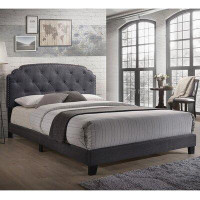 Lark Manor Traditional Queen Bed Frame In Grey Fabric For Bedroom, Living Room, Office, Hotel