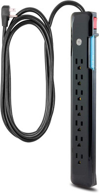 GE - UltraPro Surge Protector Power Bar 7 Protected Outlets with 8ft Extra-long cord length Black