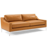 TODAY DECOR Todaydecor Harness 83.5" Stainless Steel Base Leather Sofa