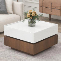 Latitude Run® Multi-functional Square 360°Rotating Coffee Table with 2 Drawers