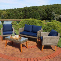 Sand & Stable™ 4-Piece Rattan And Acacia Outdoor Patio Furniture Set
