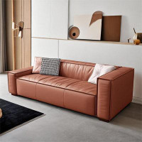 PULOSK 85.83" Brown Left low Genuine Leather Standard Sofa cushion Loveseat