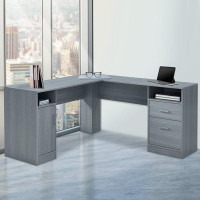Latitude Run® Functional L-Shaped Desk With Storage, Grey