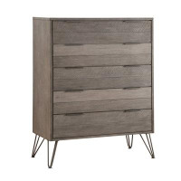 17 Stories Contemporary Three-Tone Grey Finish Chest Of Drawers Perched Atop Metal Legs Acacia Veneer Modern Bedroom Fur