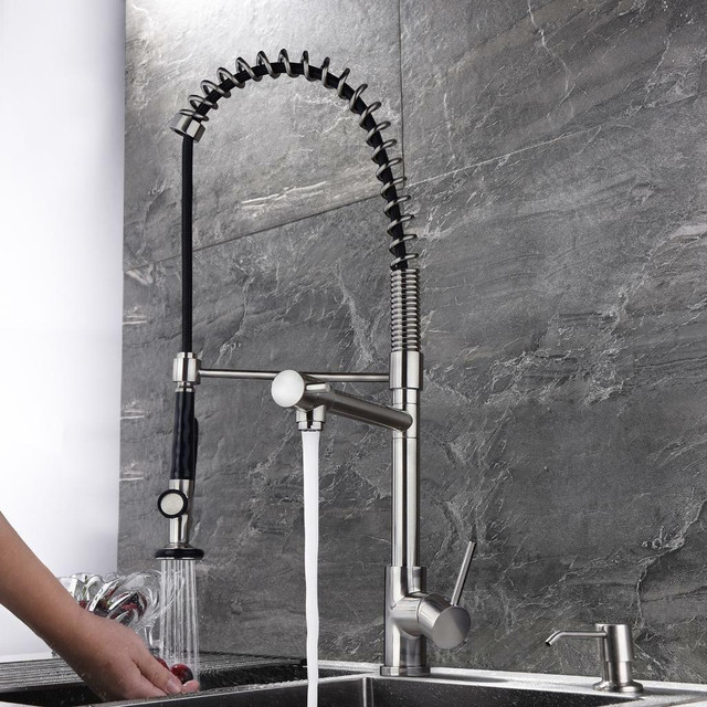 Pull Down Spring Kitchen Faucet ( Available in Chrome, Brushed and Matte Black ) Just under 24in Height,  cUPC Certified in Plumbing, Sinks, Toilets & Showers - Image 3