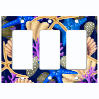 WorldAcc Metal Light Switch Plate Outlet Cover (Star Fish Deep Ocean Clam Coral Blue  - Single Toggle)