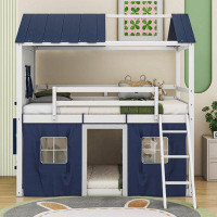 Cosmic Kids Bunk Wood House Bed with Elegant Windows, Sills and Tent