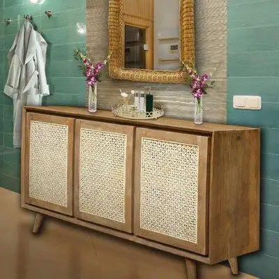 Chic Teak Recycled Teak Wood Tobago Bathroom Linen Cabinet With 3 Doors