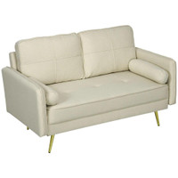 56 LOVESEAT SOFA FOR BEDROOM UPHOLSTERED 2 SEATER COUCH WITH BACK CUSHIONS AND PILLOWS, BEIGE