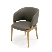 Corrigan Studio 22 Inch Dining Chair, Grey Vegan Faux Leather, Curved Back, Solid Wood