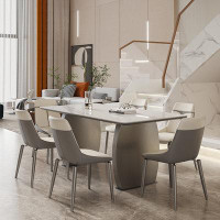 RARLON Modern high-end rectangular rock plate dining table with dual bases+8 dining chair combinations