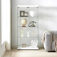 BESTCOSTY 4-tier Glass Display Cabinet, Double Door Glass Cabinet, Four Partitions, Two Locks, Floor Standing Storage Ca