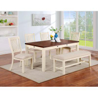 Red Barrel Studio Luxury Look Dining Room Furniture 6Pc Dining Set Dining Table W Drawers 4X Side Chairs 1X Bench White