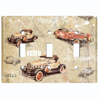 WorldAcc Vintage Auto Mobile Classic Beige 3-Gang Toggle Light Switch Wall Plate